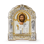 Спаситель, икона арочная с рамкой под стеклом, белое дерево 206х270