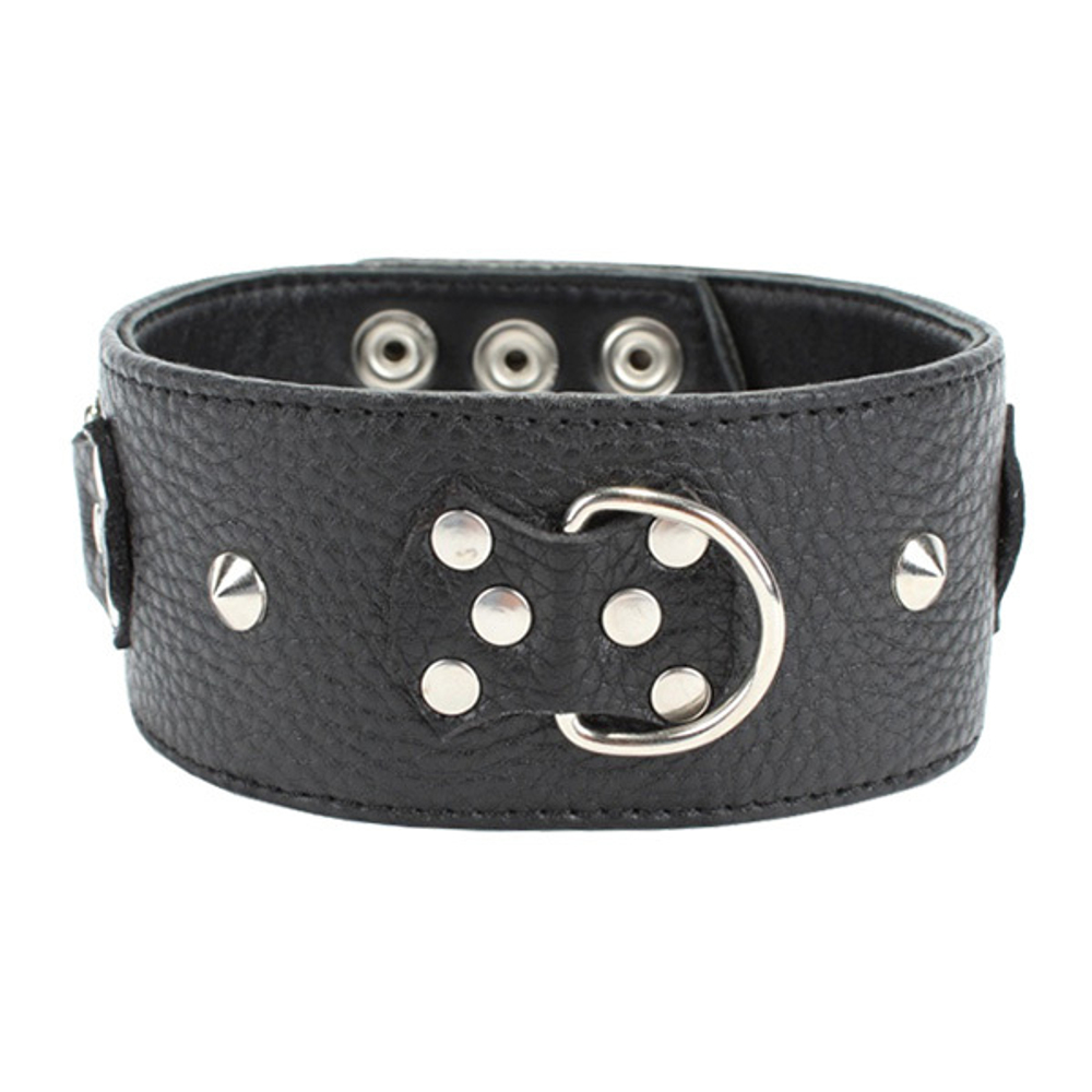 Черный кожаный ошейник с короткими шипами и декором в виде бабочек БДСМ Арсенал 55008