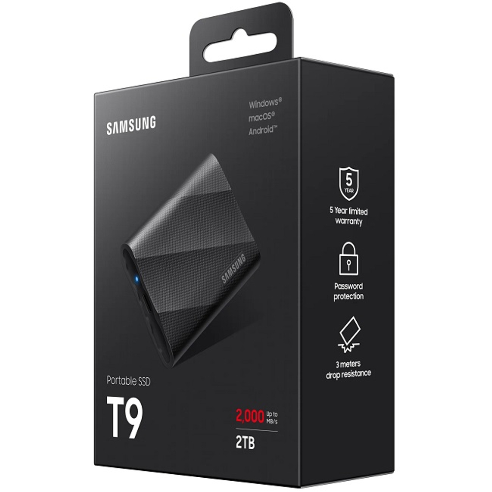 Внешний жесткий диск SSD 2Tb, Samsung Touch T9 USB 3.2, Type-C, Black (MU-PG2T0B)