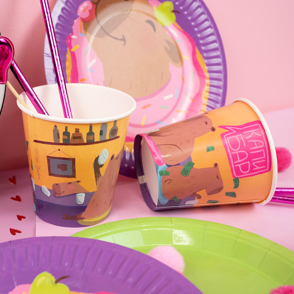 Стаканы бумажные «Капибара с пончиком», 250 мл, 6 шт