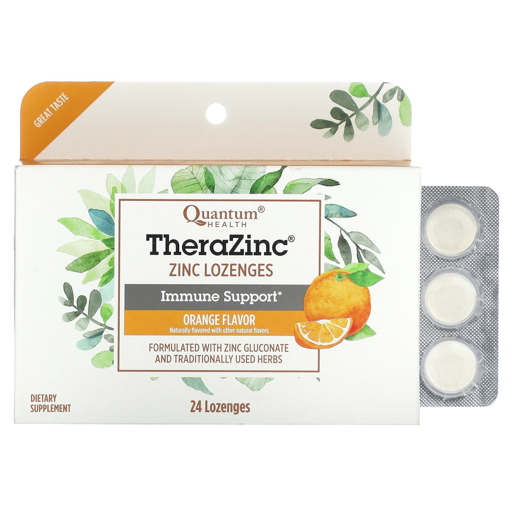 Quantum Health, TheraZinc, леденцы с цинком, апельсин`` 24 пастилки