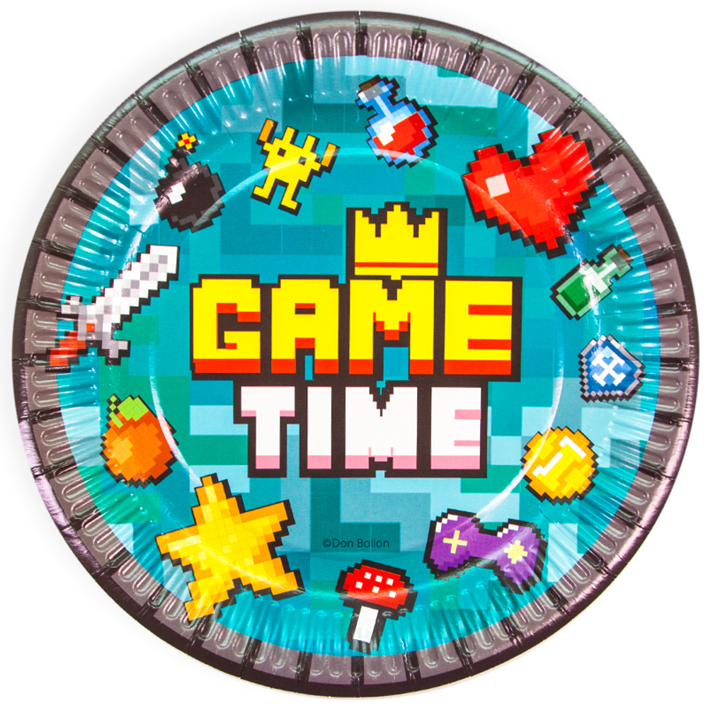 Тарелки бумажные, Game Time, Пиксели, 18 см, 6 шт.