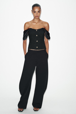 ZARA ТОП ИЗ БУКЛИРОВАННОЙ ТКАНИ, ЧЕРНЫЙ/ЭКРЮ