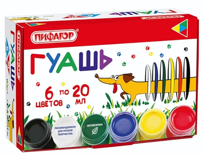 Гуашь 6цв. по 20мл. "Веселая такса" (Пифагор)
