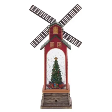 Изделие декоративное "Мельница" (подсвет, вьюга, муз, движ, AA х3 н/п +USB) L17 W10 H34 см