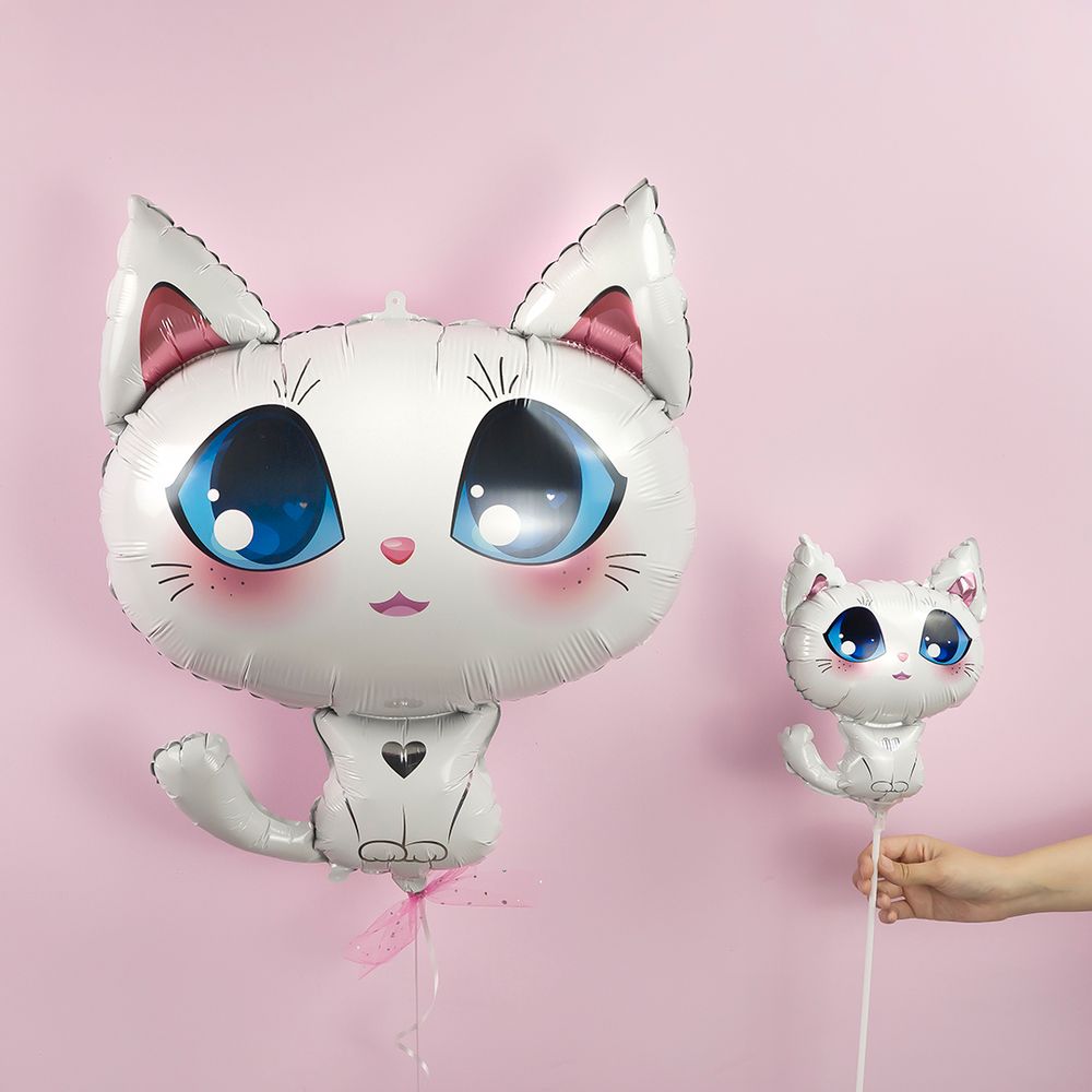 Шар с клапаном (15''/38 см) Мини-фигура, Котенок, Белый, 1 шт.