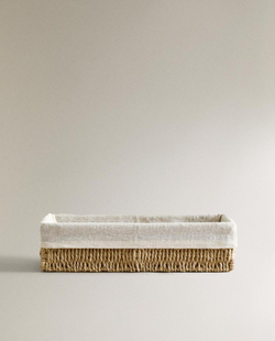 ZARA HOME ПРЯМОУГОЛЬНАЯ КОРЗИНА С ТЕКСТИЛЬНОЙ ПОДКЛАДКОЙ, СВЕТЛО-БЕЖЕВЫЙ