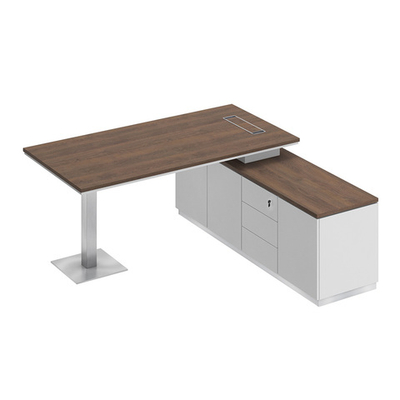 Стол руководителя на опорной тумбе дуб гладстоун / белый премиум / белый премиум