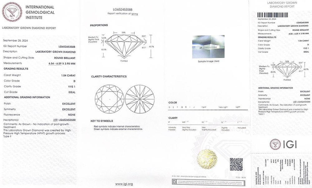 Лабораторно-выращенный бриллиант Кр-57 6.54-6.59 мм D/VVS1 1.04 ct