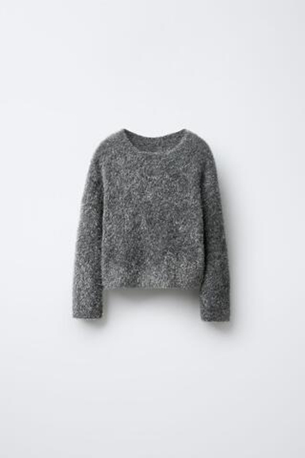 ZARA СВИТЕР ИЗ ВОРСИСТОГО ТРИКОТАЖА С БЛЁСТКАМИ, СЕРЕБРИСТЫЙ