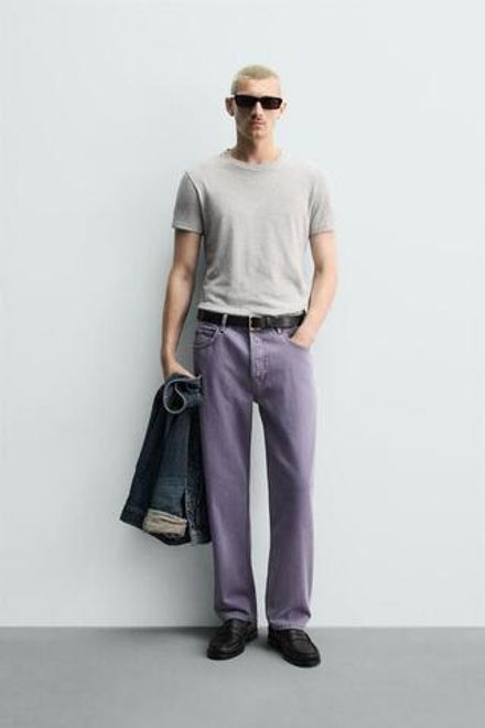 ZARA ДЖИНСЫ STRAIGHT FIT С ЭФФЕКТОМ ПОТЕРТОСТИ, ЛИЛОВЫЙ