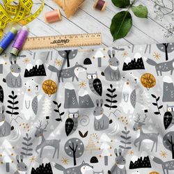 Ткань сатин зимующие дикие животные