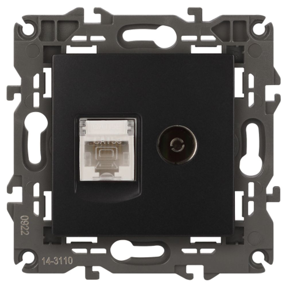 Розетка ЭРА Elegance 14-3110-05 RJ45+TV IP20 антрацит | Эра Elegance