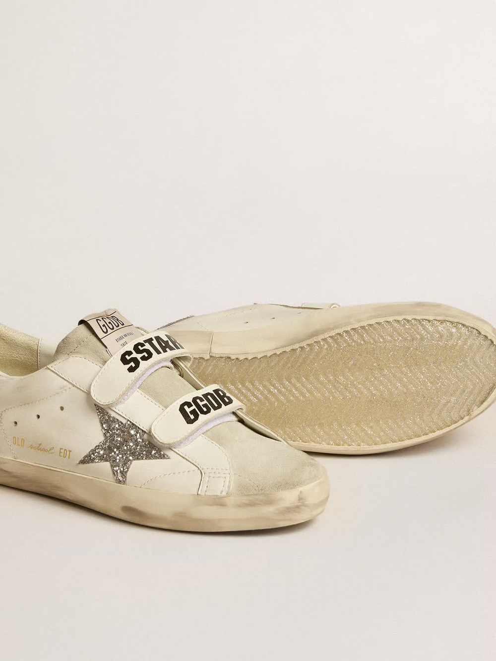 Super Star with silver glitter star and ice-gray suede tongue