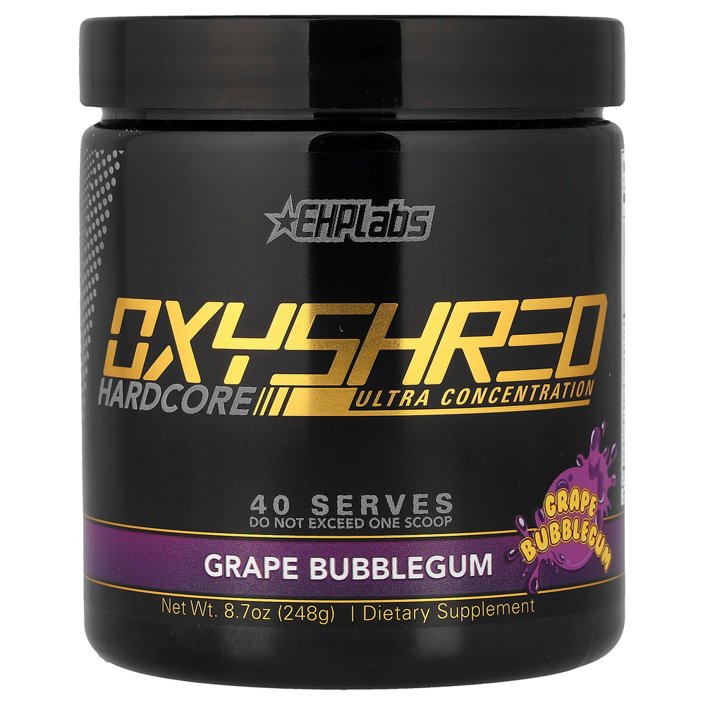 EHPlabs, OxyShred Hardcore, термогенный сжигатель жира, со вкусом виноградной жевательной резинки, 244 г (8,6 унции)