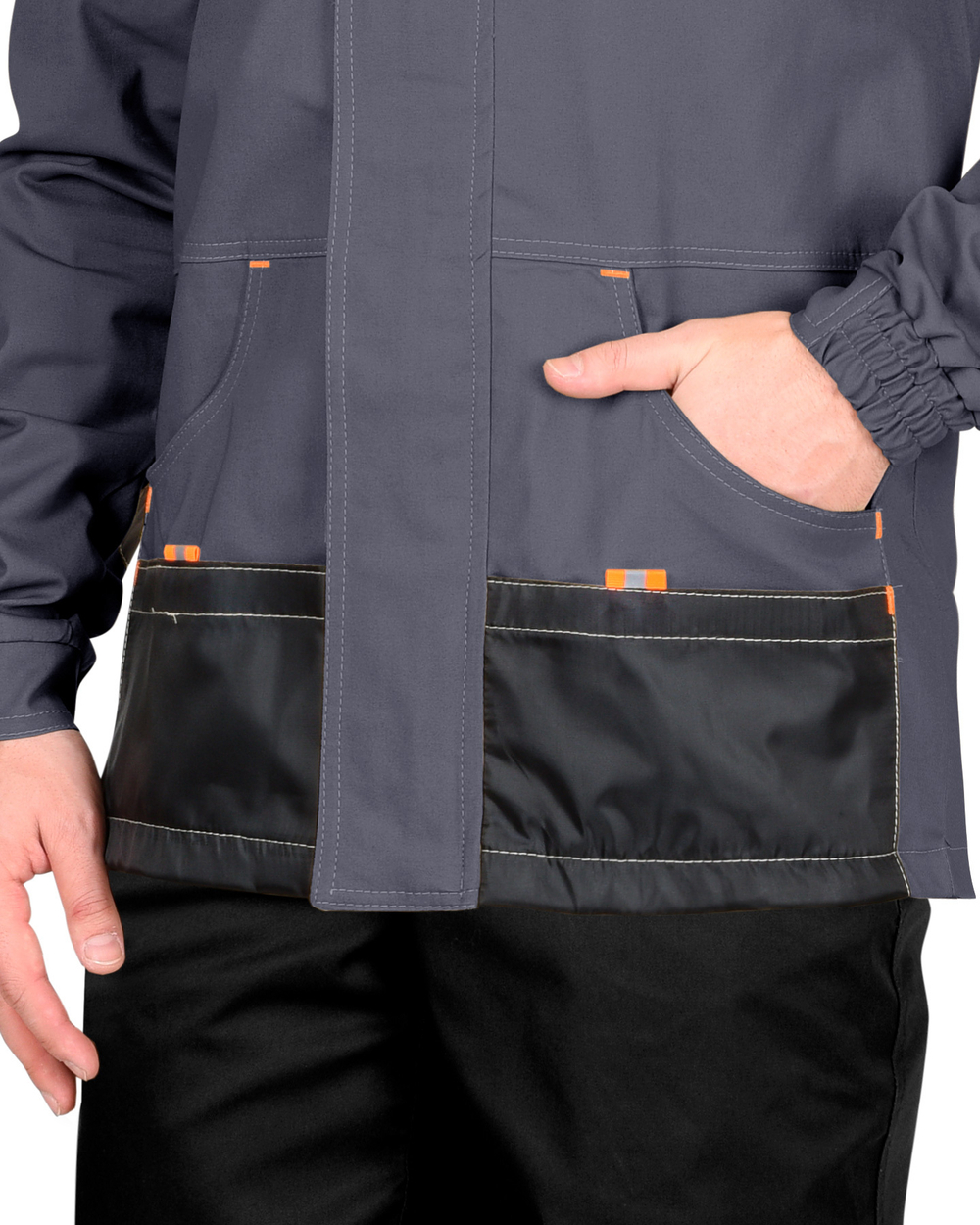 Куртка "МАНХЕТТЕН" длинная темно-серая с оранжевым и черным