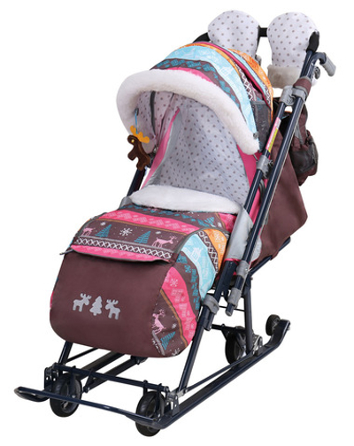 Санки коляска комбинированная Ника Детям 7-7 розовые