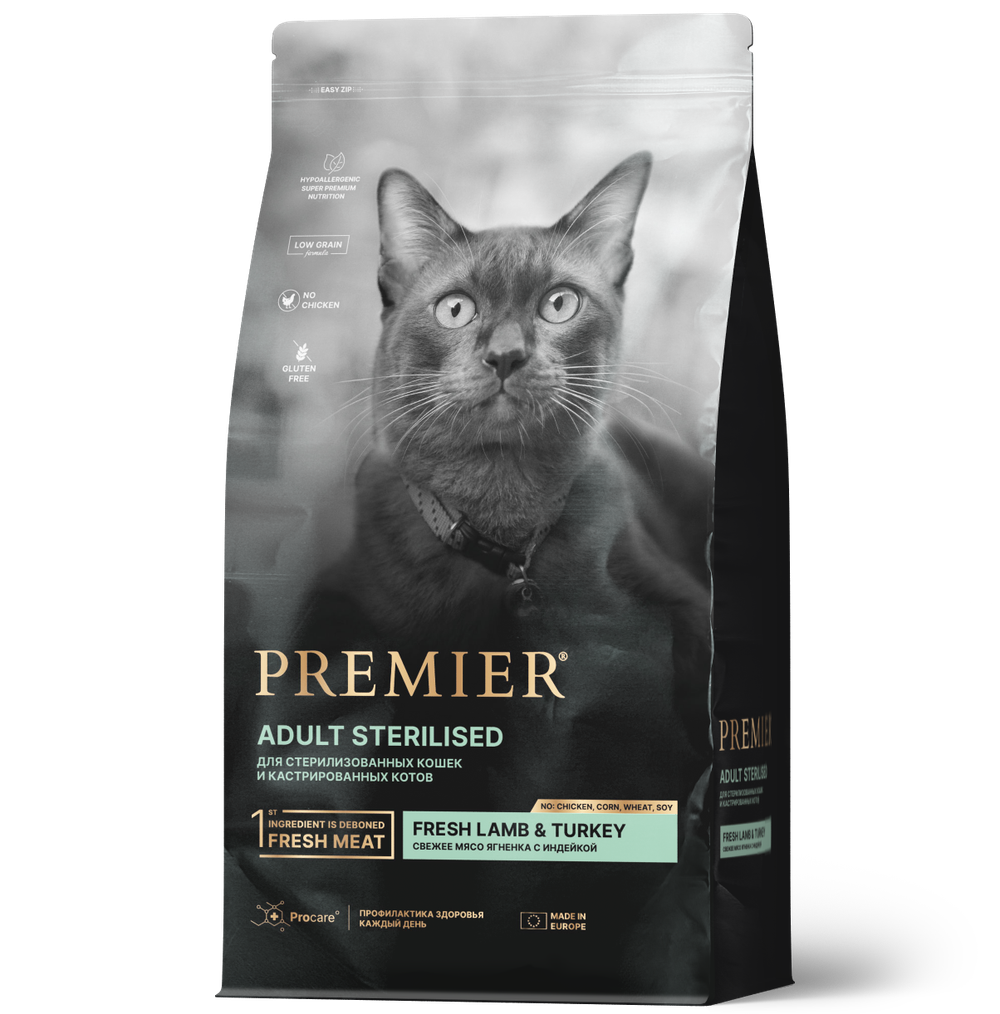 Premier cat lamb & turkey sterilised ягненка с индейкой для кошек
