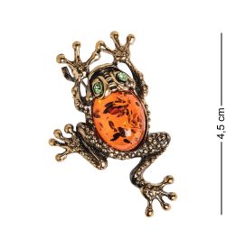AM-2623 Брошь «Лягушка с кабашоном» (латунь, янтарь)