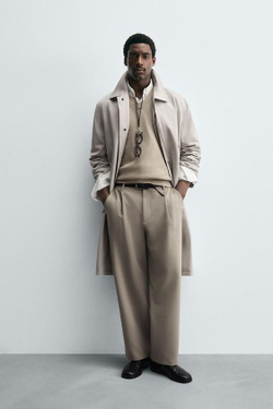 ZARA БРЮКИ RELAXED FIT СО СКЛАДКАМИ, СВЕТЛО-КОРИЧНЕВЫЙ