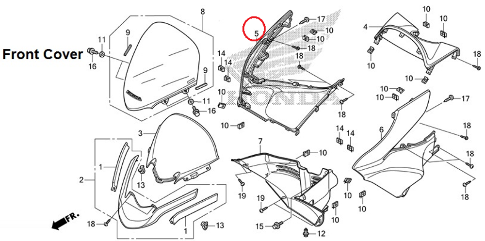 64501-KWN-902ZD. COVER, R. FR. *NHA14M*, Silver. Honda PCX.  (NHA14M SEAL SILVER METALLIC)