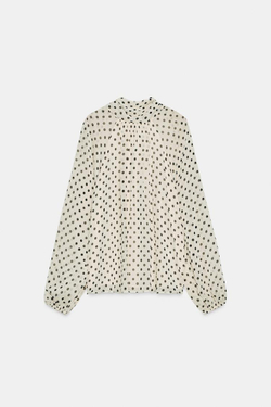 ZARA БЛУЗА В ГОРОШЕК, ЭКРЮ/ЧЕРНЫЙ