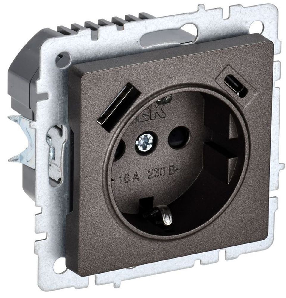 Розетка BRITE РЮш11-1-БрТБ 16А с USB A+C 18Вт с заземл. защ. шторки темн. механизм бронза IEK BR-R14-16-U22-018-K45 Розетка BRITE РЮш11-1-БрТБ 16А с USB A+C 18Вт с заземл. защ. шторки темн. механизм бронза IEK BR-R14-16-U22-018-K45