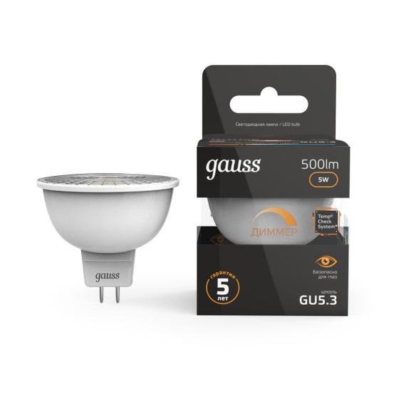 Лампа светодиодная Gauss GU5.3 5W 3000K матовая 101505105