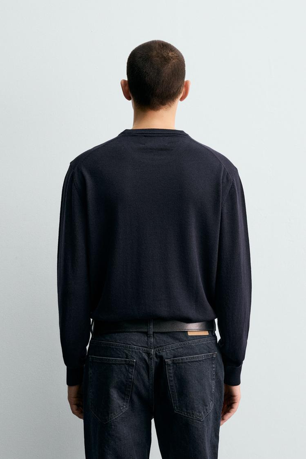 ZARA ШЕРСТЯНОЙ СВИТЕР КЛАССИЧЕСКОГО КРОЯ, МОРСКОЙ СИНИЙ