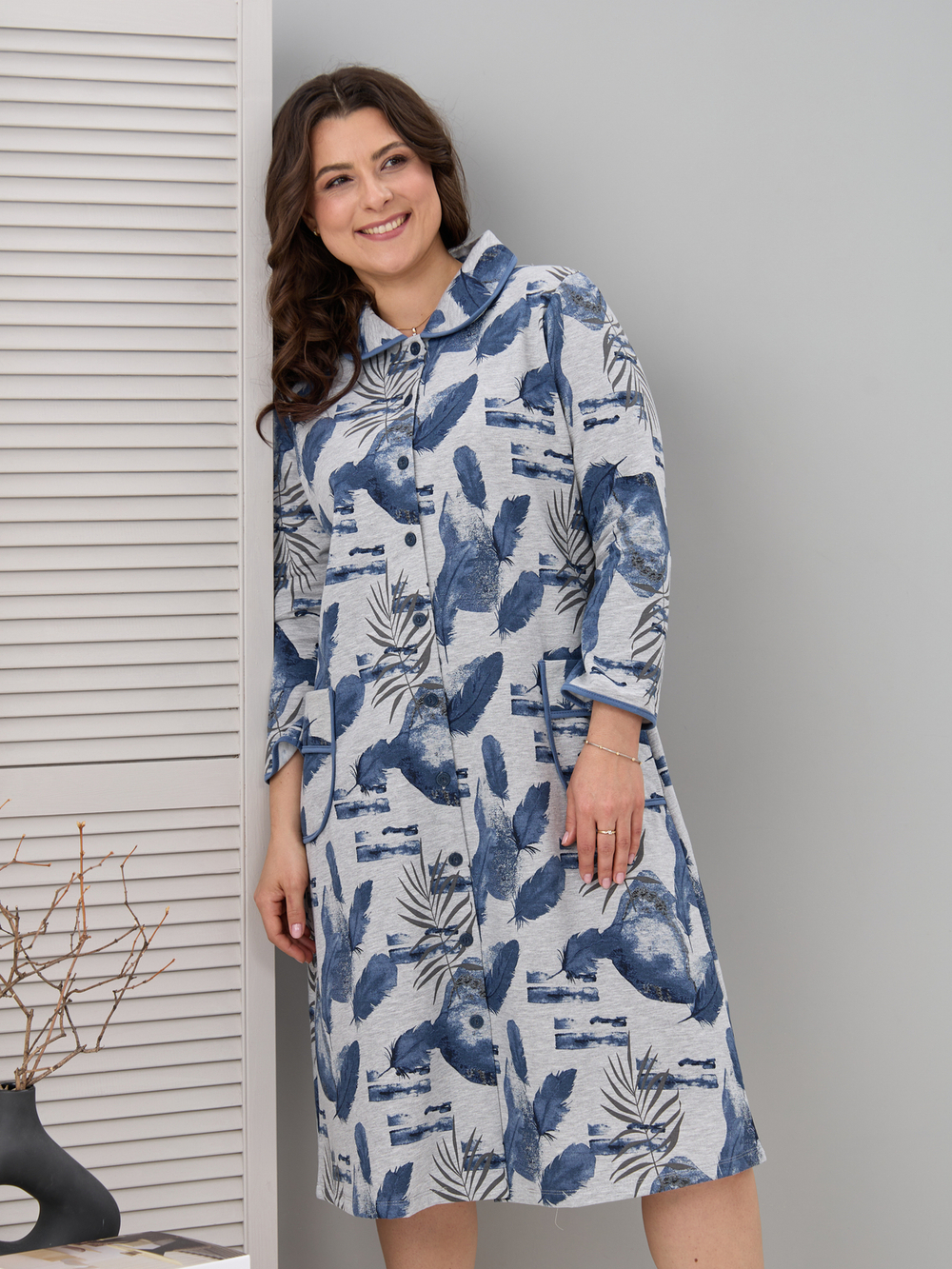 Халат Х-152Р/серыймеланж-перья