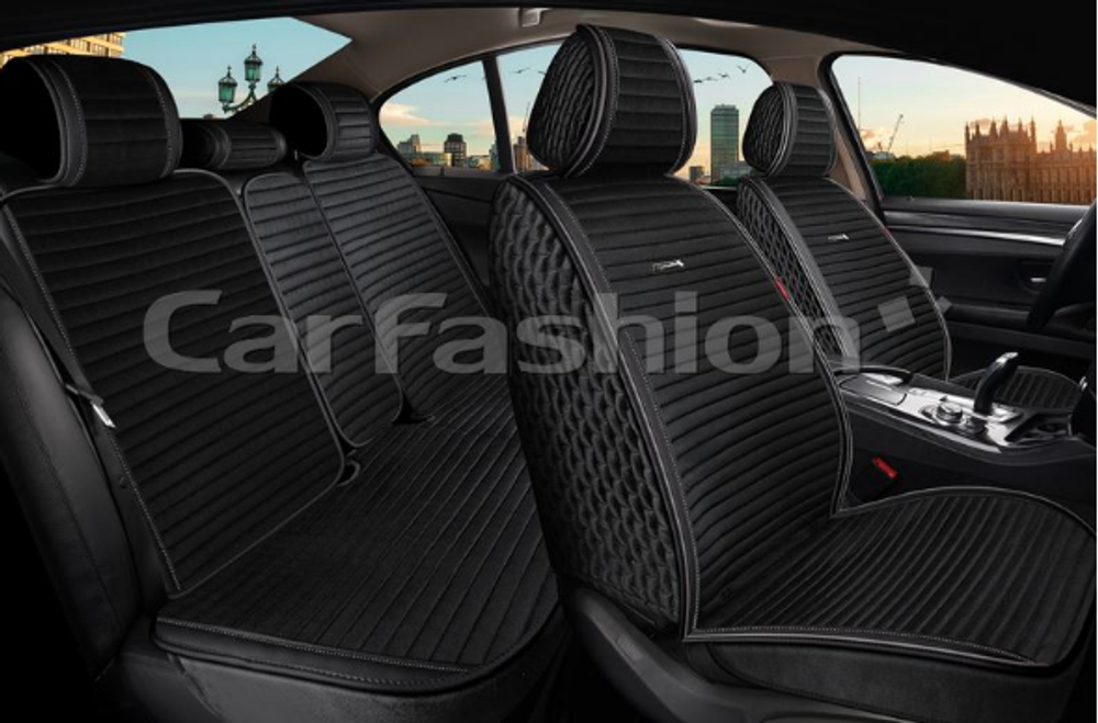 Накидки сидений ПОЛНЫЙ CarFashion (кт) -«MONACO FULL PLUS» 22773 -Велюр черный/черный/серый/серый