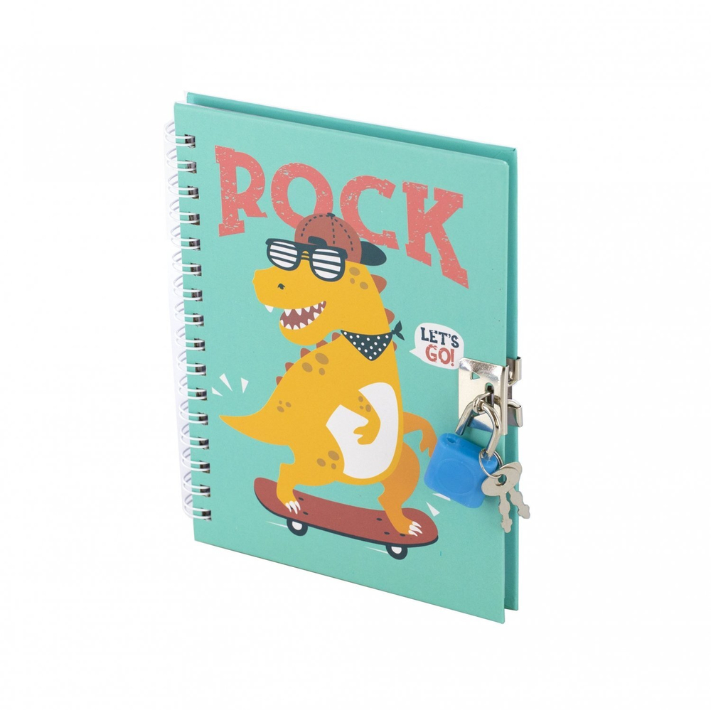 Блокнот в футляре 17,5 см * 19,5 см , гребень, Alingar, ламинация, ручка, замочек, 45 л., клетка, "Веселый дино", персиковый