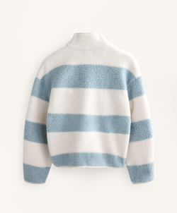 Oysho Куртка-бомбер из искусственной овчины в полоску, пыльно-синий