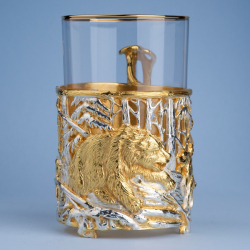 Подстаканник "Охота на медведя" с золочением и серебрением