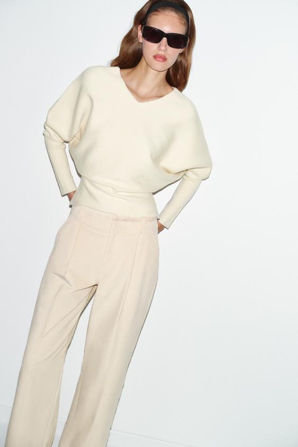 ZARA ПРЯМЫЕ БРЮКИ ИЗ ВЕЛЬВЕТА, ЭКРЮ