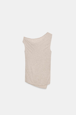 ZARA ТОП АСИММЕТРИЧНОГО КРОЯ СО СБОРКАМИ, ПЕСОЧНЫЙ МЕЛАНЖ
