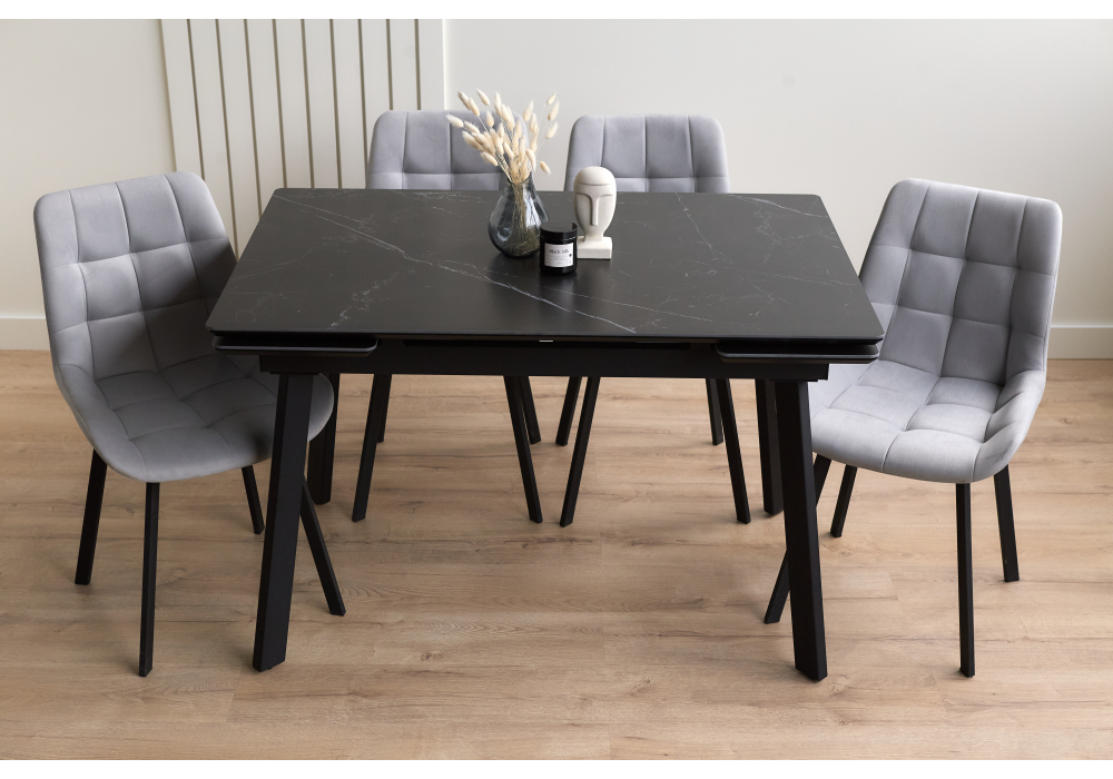 Керамический стол Woodville Норман 120(180)х80 shakespeare black, черный, ножки черные