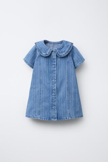 ZARA ДЖИНСОВОЕ ПЛАТЬЕ В ПОЛОСКУ, ВЫЦВЕТШИЙ СИНИЙ