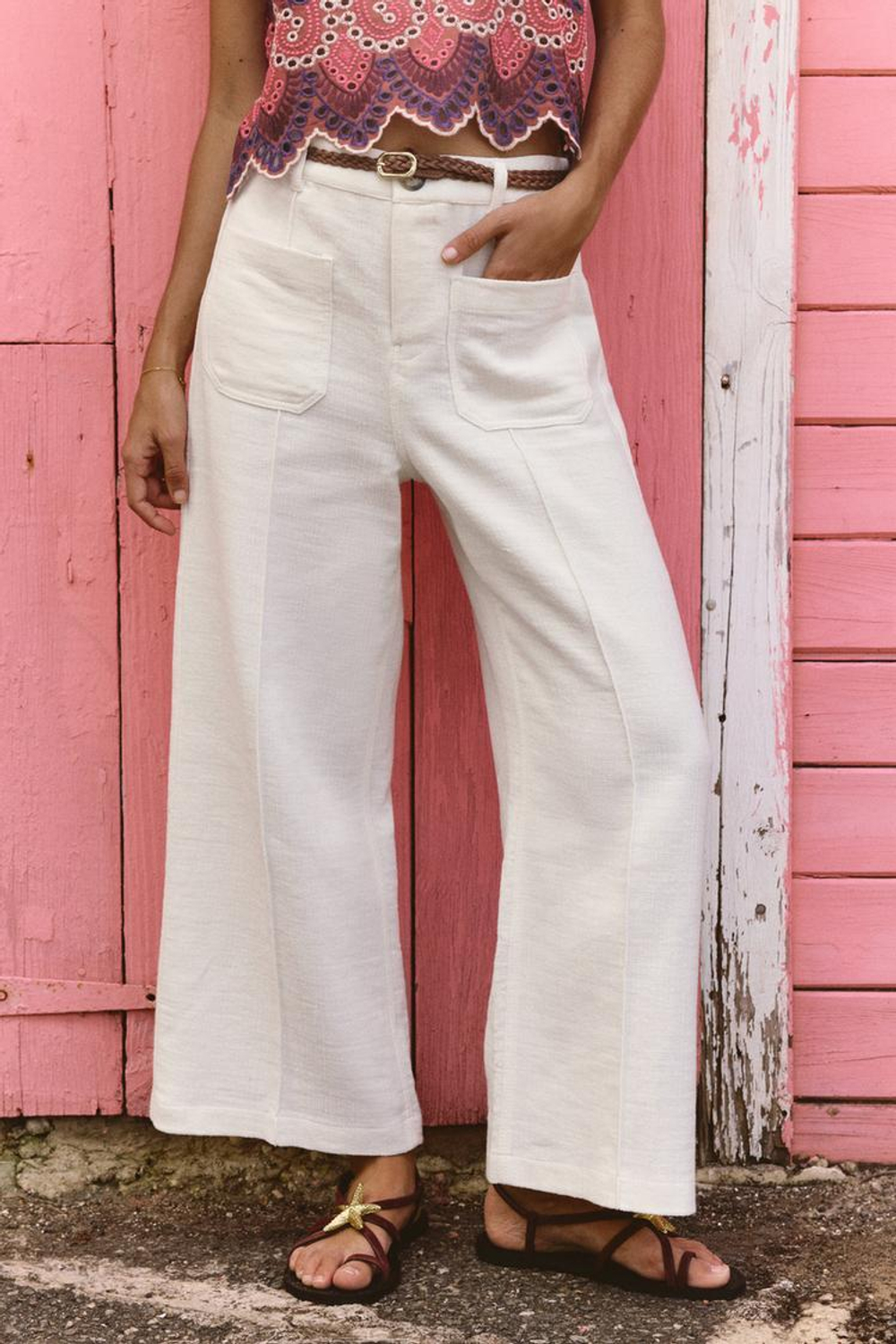 ZARA БРЮКИ-КЮЛОТЫ С ПЛЕТЕНЫМ РЕМНЕМ, ЭКРЮ