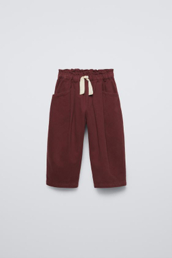 ZARA БРЮКИ BALLOON FIT С ЗАЩИПАМИ, ГРАНАТОВЫЙ