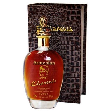 Armenian cognac Charents Extra 30 years 0,75l with a metal sculptural composition + alligator skin