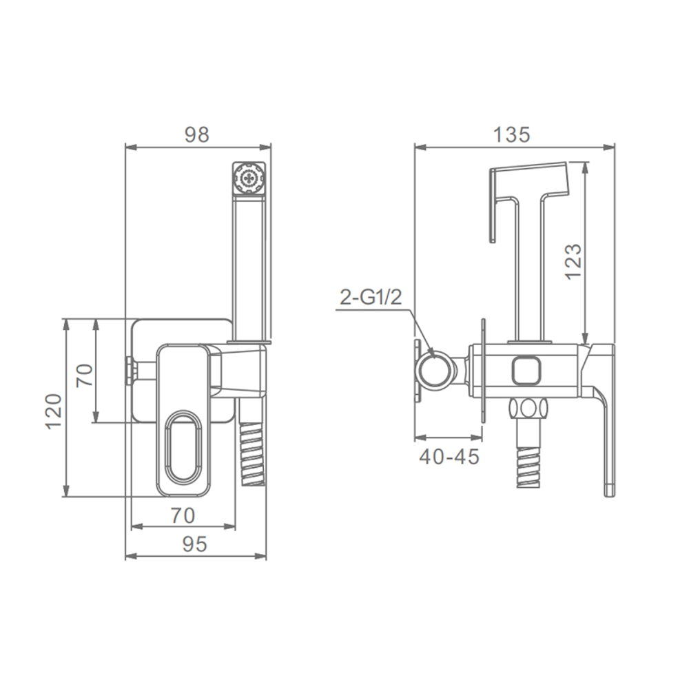 Гигиенический душ со смесителем встраиваемый Raglo R51.52, хром