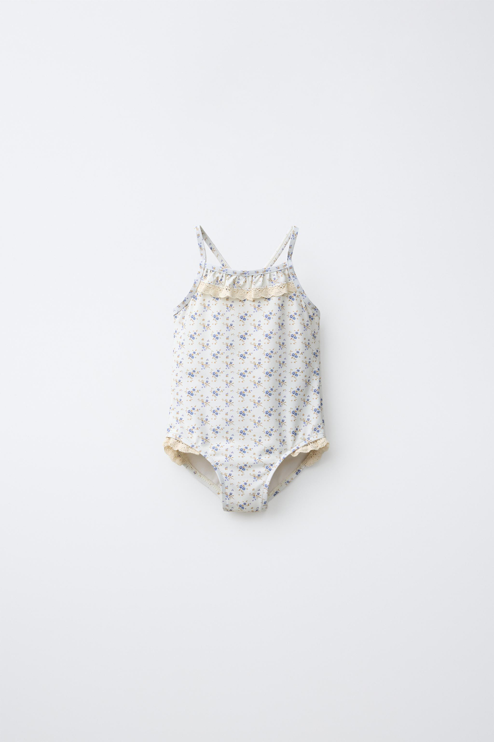 ZARA КУПАЛЬНИК С ЦВЕТОЧНЫМ КРУЖЕВОМ, БЕЖЕВЫЙ