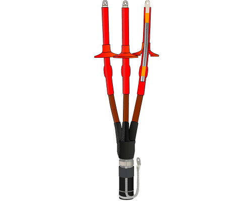 Муфта термоусаживаемая концевая наружной установки для трехжильного кабеля с пластмассовой изоляцией из сшитого полиэтилена с ЛЕНТОЧНЫМ экраном,С БРОНЕЙ, на напряжение до 10 кВ включительно 3ПКНТпН-Б-10-35...50-КлЭ (с наконечниками)