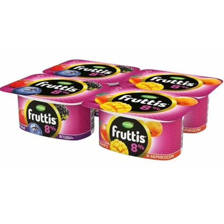 Йогурт Fruttis Лесные ягоды/Абрикос и манго 8% 115 гр