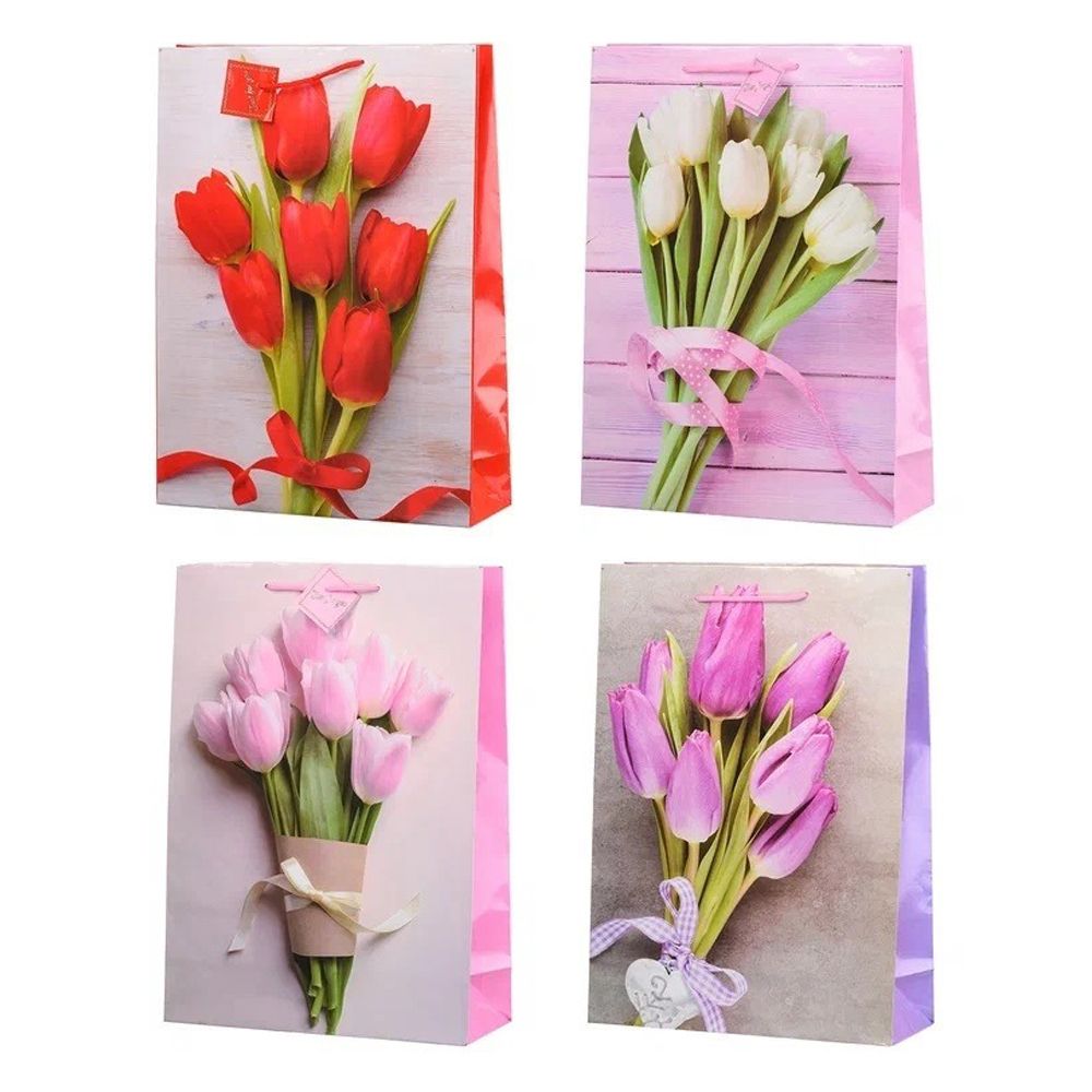 Подарочный пакет Basir, серия &quot;Тюльпаны&quot;, 18*23*10 см, ассорти