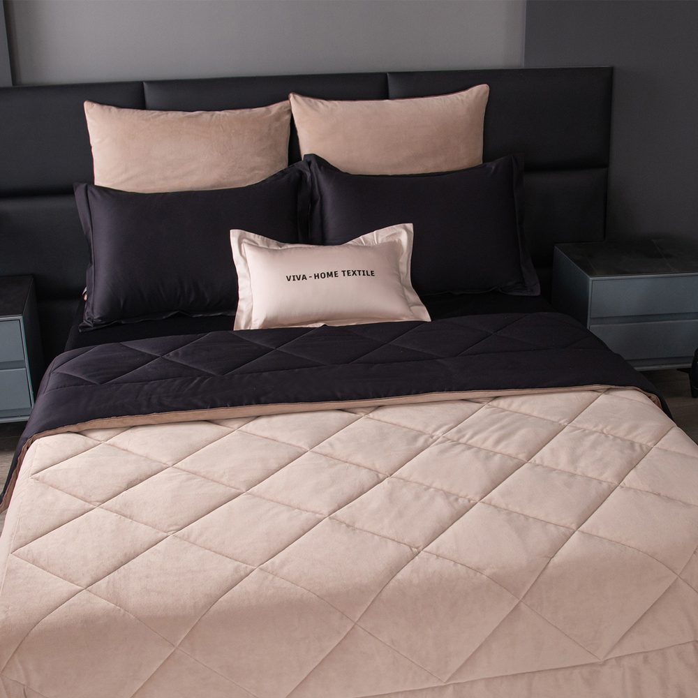 КПБ на резинке Сатин Velvet Premium с Одеялом VPR009, Евро, 4 наволочки, простынь 160*200*25