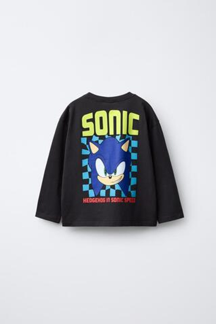 ZARA ЛОНГСЛИВ С ПРИНТОМ SONIC © SEGA, АНТРАЦИТОВО-СЕРЫЙ