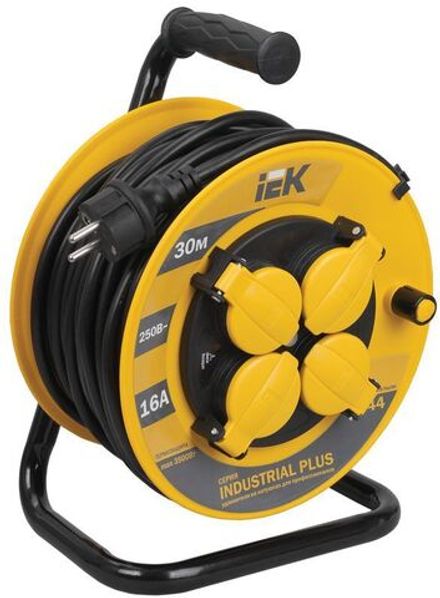 Удлинитель на катушке 4х30м с заземл. 16А IP44 Industrial plus УК30 3х1.5 термозащита IEK WKP15-16-04-30-44
