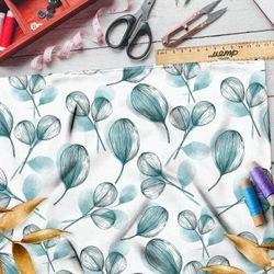 Ткань барби эскиз акварельных листьев на белом фоне